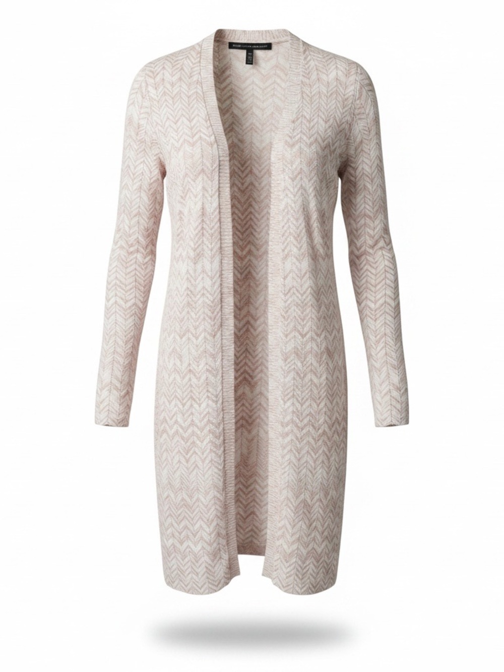 White House‎ Black Market Long Open-Front Cardigan in Brown and Cream